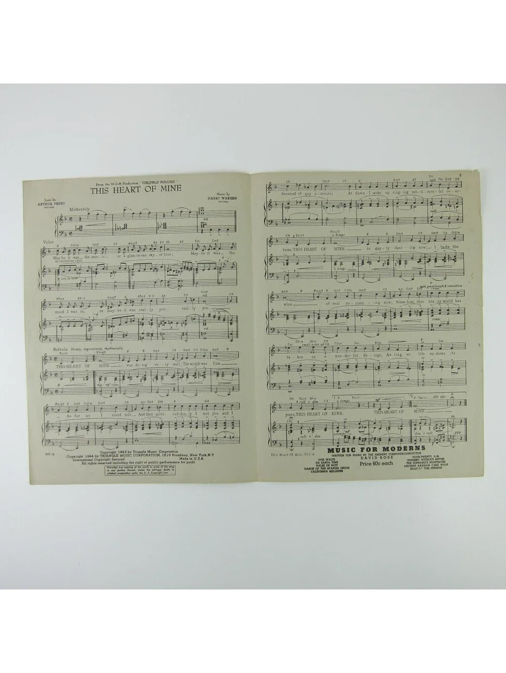 Sheet Music This Heart of Mine Ziegfeld Follies Fred Astaire Bremer Vintage 1944